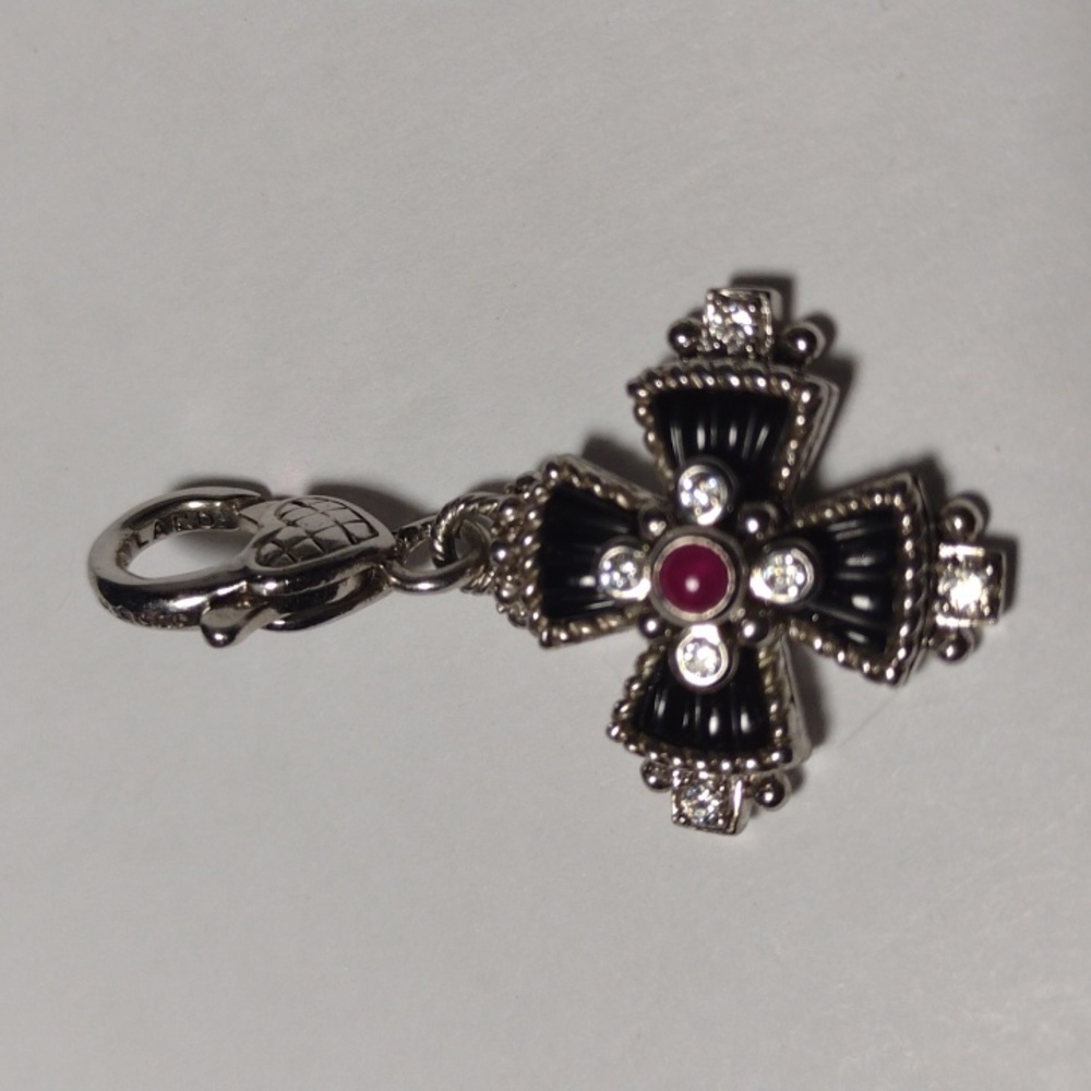 Judith Ripka SS Onyx Ruby Diamonique Maltese Cross